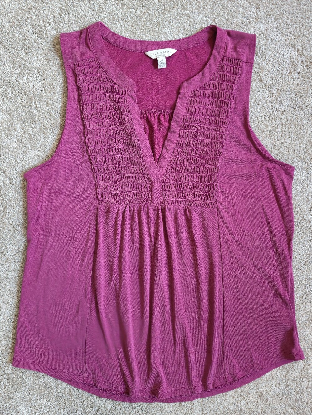 Lucky Brand Women’s Modal Embroidered Yoke Sleeveless Top ~Size S~ Color Pink
